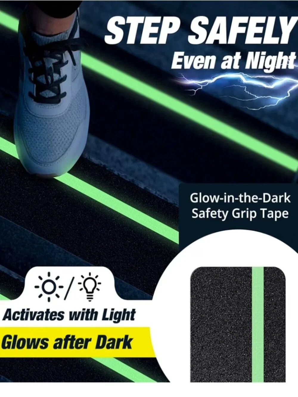 Thunder Grip 8-Pack Outdoor Glow in the Dark Non-Slip Stair Treads – 30